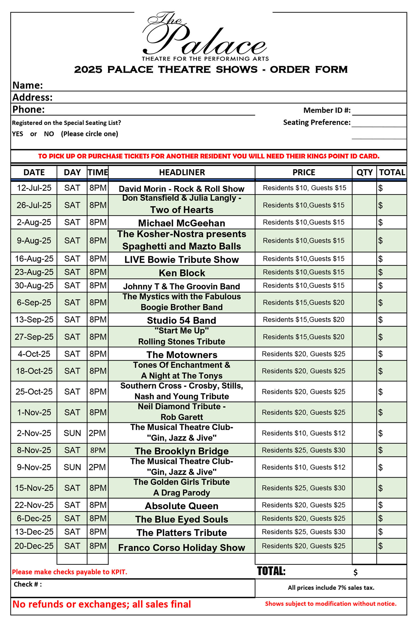 Paperless Consent Form THE PALACE ORDER FORM FOR PRINT – Kings Point in Tamarac