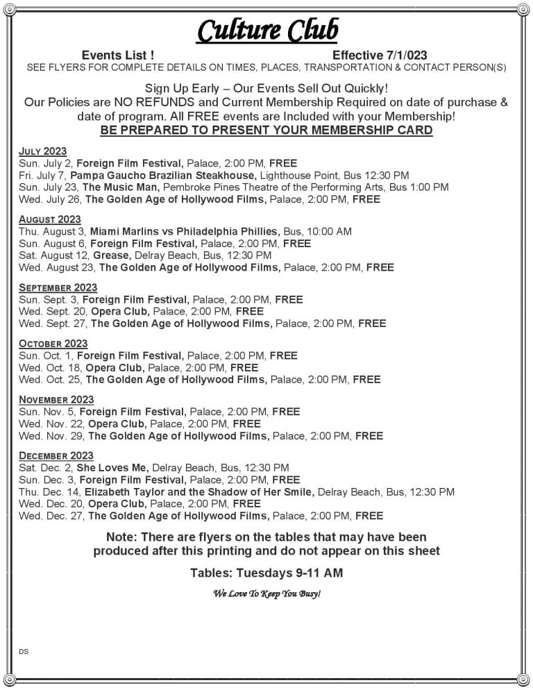 Club flyers Kings Point in Tamarac